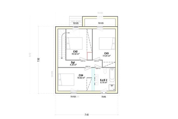 plan étage maison bois arcadial 3 chambres et salle de bain