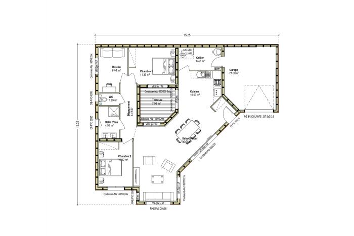 plan maison bois patio toit plat contemporain design