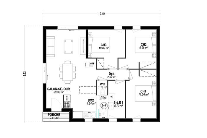 plan maison 3 chambres économique durable investissement