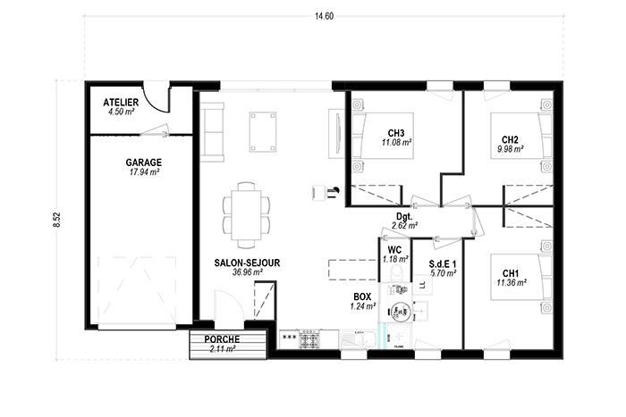 plan maison bois toit plat contemporaine