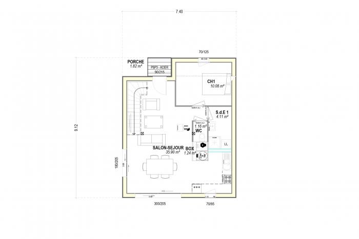 plan maison bois arcadial rez-de-chaussée suite parentale